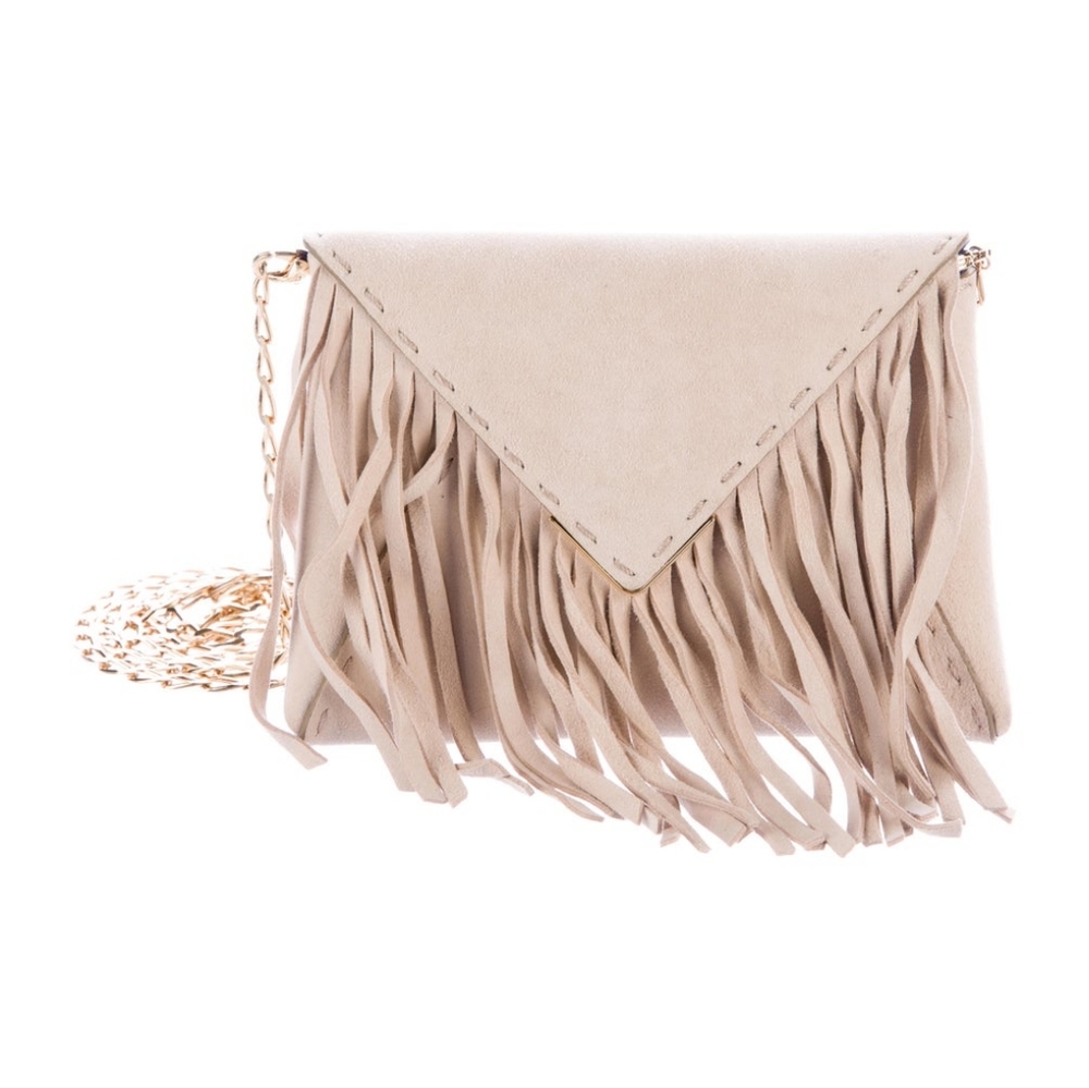 Tyler Ellis beige fringe crossbody bag